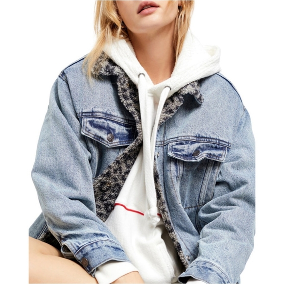 Free People We The Free Wild Ones Denim Sherpa Trucker Jacket - Picture 3 of 12